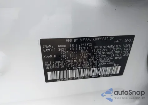 2021 Subaru Ascent Limited from USA, damaged, VIN 4S4WMAPD0M3458375